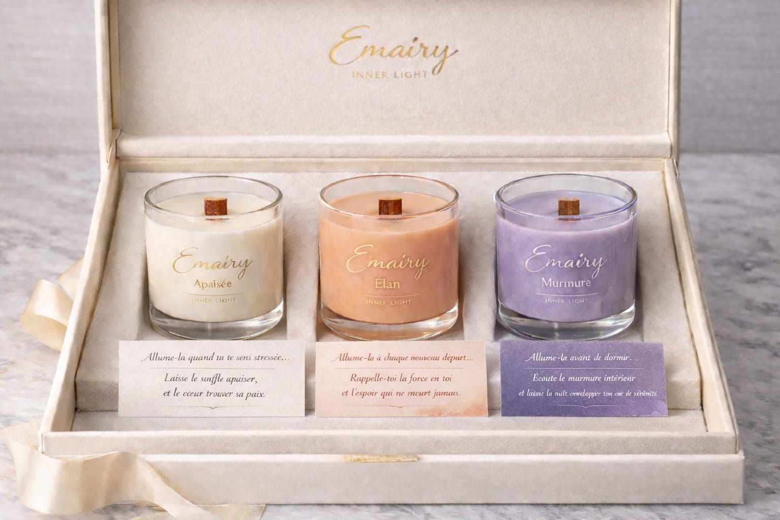 Coffret Story Candles avec les bougies Apaisée Élan et Murmure
